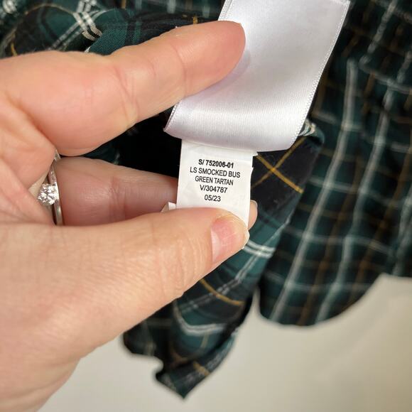 Old Navy Smocked Green Tartan Plaid Long Sleeve Blouse Size XXL - Picture 5 of 8
